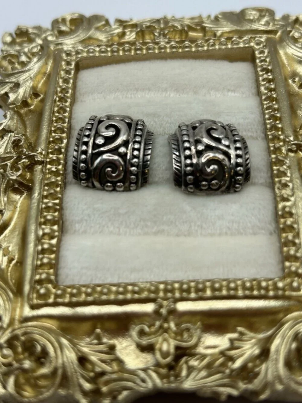 Vintage Thai Sterling Silver 925 Post Earrings Scroll Boho Artisan Patina Gift - Picture 7 of 11